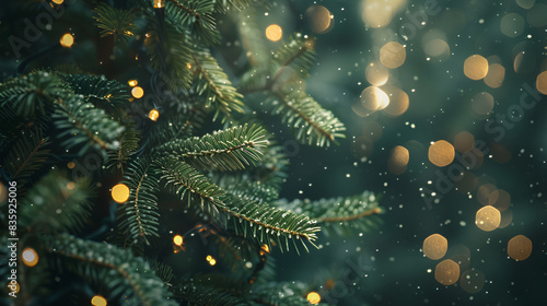 Macro View of Christmas Tree Background with Festive Details
