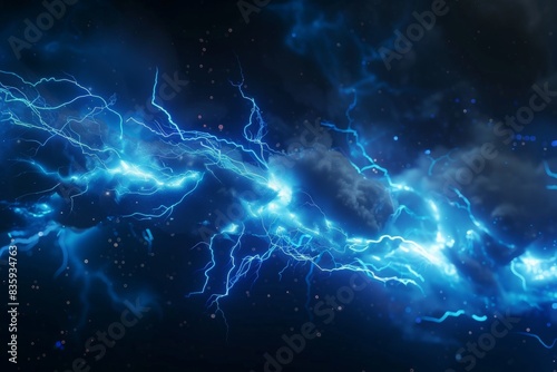 Blue lightning with dark background, 3d rendering. Computer digital drawing