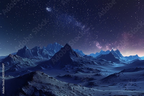 Mountains landform outdoors at night, 3d rendering. 3D illustration 