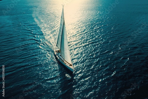 A sailboat sailing in the open water with no land in sight