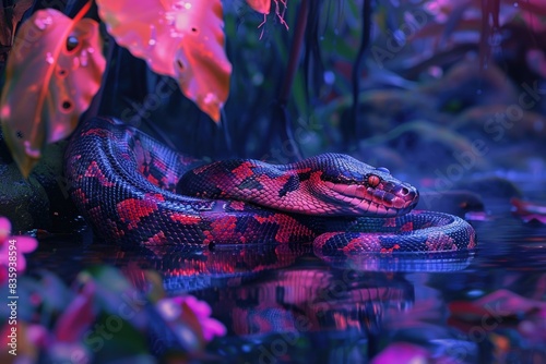 A snake lying down in the water, suitable for use in aquatic or nature-themed contexts