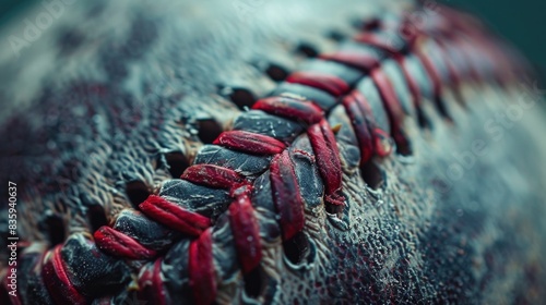 A close-up shot of a baseball with prominent red stitches, great for sports-related content