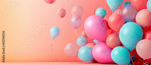 Assorted colorful balloons on pastel background