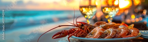 Gourmet seafood platter served in an elegant beachfront restaurant