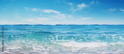 Sea waves and foam with horizon and sky Summer. Creative banner. Copyspace image