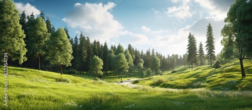 Country Side ever green forest. Creative banner. Copyspace image