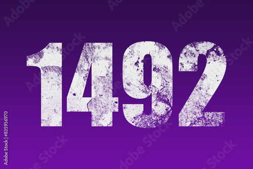 flat white grunge number of 1492 on purple background.