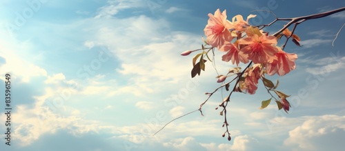 A parasitic flower that hangs from a tree. Creative banner. Copyspace image