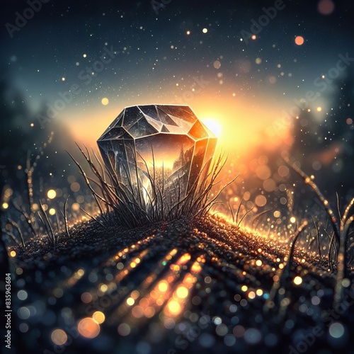 Brilliant Diamond Sparkling in Golden Sunlight, Reflecting Luxury and Elegance in Every Facet
