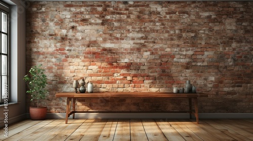 Vintage brick wall with exposed mortar joints, lending a sense of urban chic and industrial flair to any composition. Painting Illustration style, Minimal and Simple,