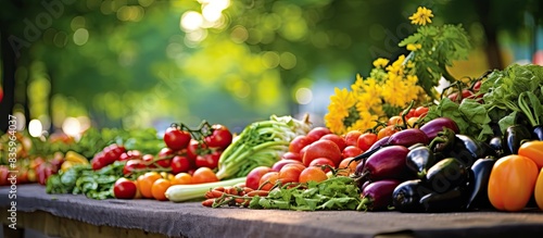 Fresh produce at the Farmers Market in early Summer. Creative banner. Copyspace image