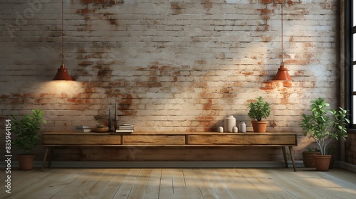 Vintage brick wall with exposed mortar joints, lending a sense of urban chic and industrial flair to any composition. Painting Illustration style, Minimal and Simple,