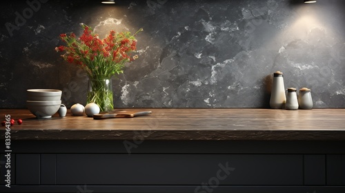 Polished granite countertop with specks of shimmering minerals, exuding durability and sophistication, suitable for kitchen or interior design themes. Painting Illustration style, Minimal and Simple,