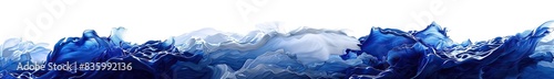 Deep cobalt blue waves, strong and impactful, moving majestically across a white backdrop, reminiscent of royal elegance