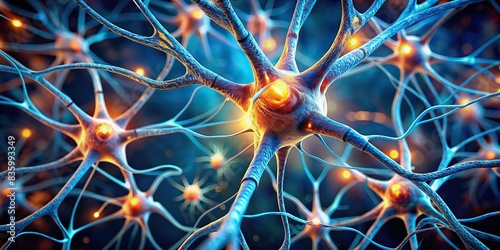 Close-up of neurons in the human brain , Neurons, nervous system, biology, science, medical, micro, anatomy, cells, dendrites, axons, synapses, neurotransmitters, electrical, communication