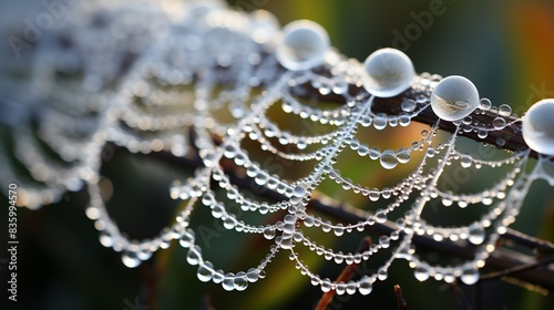A macro shot of dew-covered spiderwebs glistening in the morning light, capturing the delicate intricacies of nature's design. Painting Illustration style, Minimal and Simple,