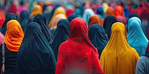 Back View of Women in Colorful Scarves