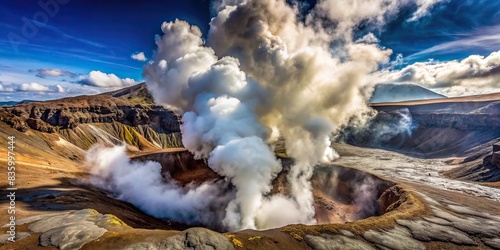 Fumarole emitting steam in the crater of a volcano , geothermal, volcanic activity, steam, nature, landscape, environment, heat, earth, geology, crater, eruption, smoke, sulfur, exploration