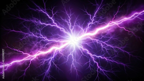 Purple lightning bolt strike set on isolated background with a fantasy glowing fractal light burst flair , Zeus, God, Jupiter, Thor, mythology, shock, energy, glow, purple, lightning, bolt, strike