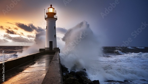 lighthouse at night,Lighthouse in the Mist of a North Sea Storm