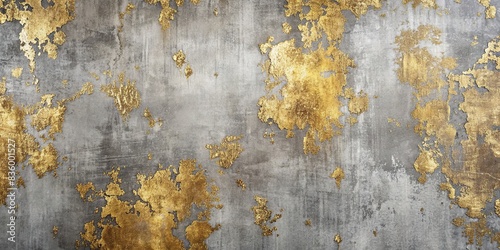 Grunge photo wallpaper with golden abstract elements on concrete background for interior design , grunge, wallpaper, golden, abstract, concrete, background, interior design, fresco