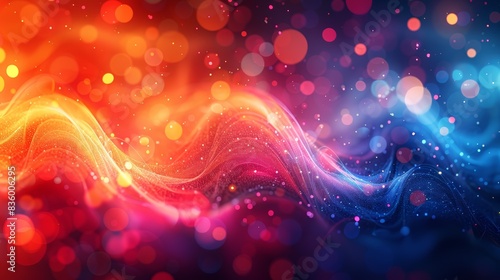 Vibrant abstract waves with glowing colorful lights create a dynamic flow of energy and movement, perfect for backgrounds and creative projects.