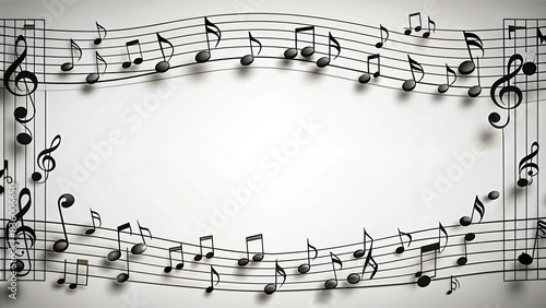 Musical notes on a white background with a black border , music, notes, sound, melody, composition, artistic, musical elements, symbols, isolated, harmony, abstract, creative, background