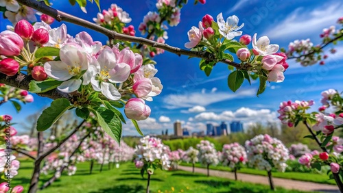 Vibrant branch of apple blossoms in Calgary, Alberta, Canada , spring, floral, nature, vibrant, colorful, petals, blooming, branch, apple blossoms, Calgary, Alberta, Canada, tree, fresh