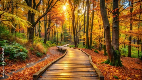 Tranquil pathway through autumn forest, perfect for eco-friendly spa and relaxation concept, autumn, forest, natural, pathway, tropical, relaxation, ecological, environment, spa, field