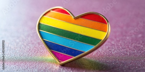 Enamel pin with LGBT Pride design on plain background in muted colors, enamel pin, LGBT, Pride, LGBTQ, rainbow, equality, diversity, community, support, love, acceptance, tolerance