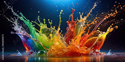 Vibrant and energetic soda splash in high-speed liquid motion , refreshment, soda, splash, vibrant, colorful, energetic, dynamic, fizzy, beverage, carbonated, motion, refreshing, fast, speed
