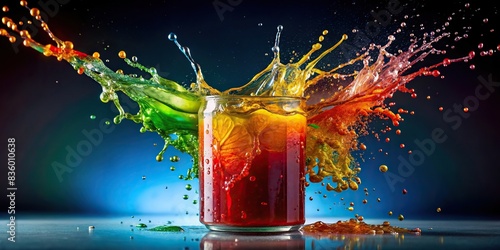 Vibrant and energetic soda splash in high-speed motion , Refreshing, colorful, vibrant, soda, splash, liquid, motion, bubbles, fizzy, refreshing, vibrant colors, high-speed, dynamic