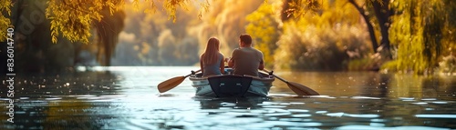 Peaceful Autumn Rowboat Trip on a Tranquil Lake Under Canopy of Trees