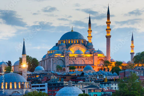 Hagia Sophia mosque at sunset in Istanbul. Istanbul city evening landmark