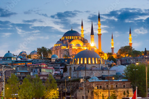 Hagia Sophia mosque at sunset in Istanbul. Istanbul city evening landmark