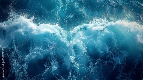 Turbulent blue ocean waves with white foam, capturing the dynamic energy of the sea.