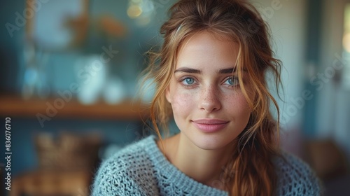 Radiant young woman with sparkling hazel eyes