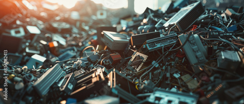 Electronic waste heap symbolizes urgent environmental and technological challenges.