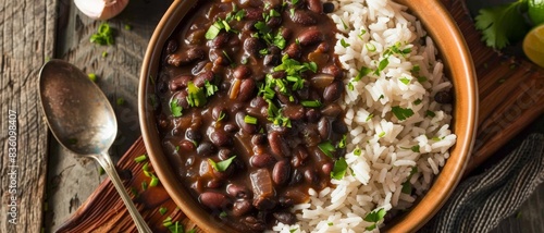 Closeup of a bowl of red beans and rice.