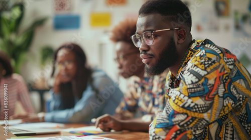 African American Male Business Leader In A Creative Agency Brainstorming Inclusive Branding Strategies With A Diverse Team For Companies Seeking To Reach Underrepresented Audiences.