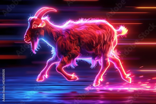 a running goat with neon effect