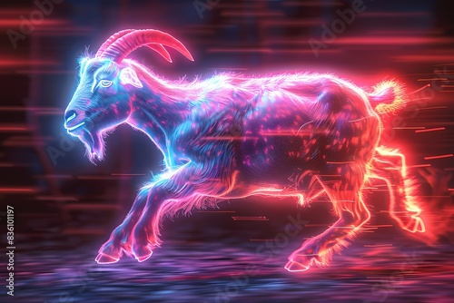 a running goat with neon effect