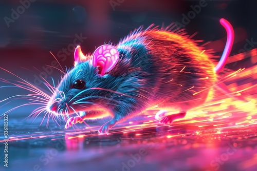a rat running with neon effect