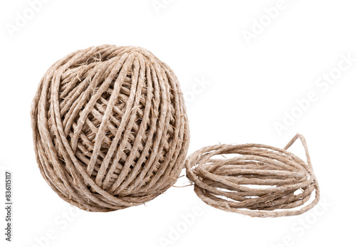 Ball of hemp twine isolated on white or transparent background