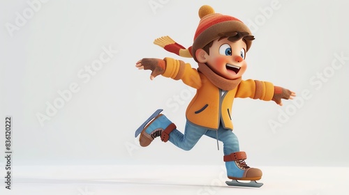 3D Cartoon of a young boy ice skating