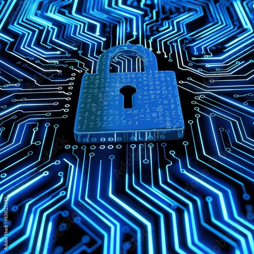 Digital Encryption Padlock Over Circuit Board