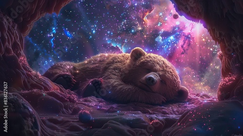 A Baby bear hibernating in a galactic cave