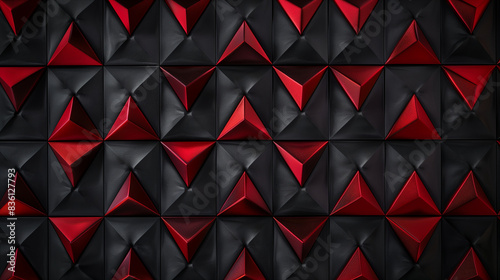 黒と赤の幾何学的な模様の壁のパネルのテクスチャの背景画像、コピースペース,テキスト用スペース,Generative AI。Black and red geometric pattern wall panel texture background image, copy space,space for text,Generative AI.