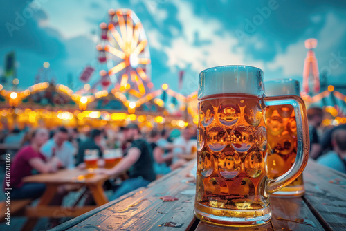 Oktoberfest Beer Tents: Traditional Bavarian Attire and Large Beer Steins