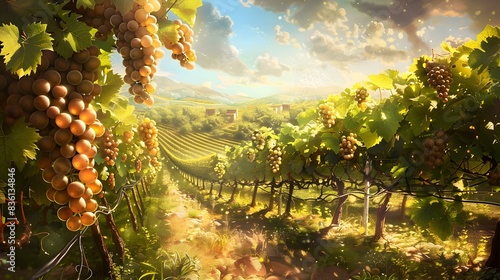 A vineyard rows of grapevines